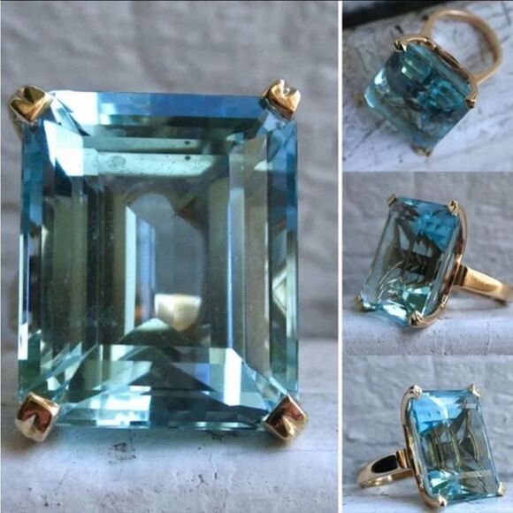 The Neptune Cocktail Ring 14k yellow gold plating over 925 Silver sz 10 - Picture 2 of 10